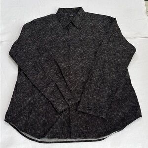 Theory Button Down Shirt Men’s Black Geometric Hidden Buttons Long Sleeve Large